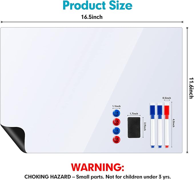 Magnetic Whiteboard for Refrigerator 2 Pack, 16x12 Inch Fridge Dry Erase Board with 3 Markers, Eraser & Magnets - Kitchen Menu Planner, Grocery List Organizer (White, 12×16inch)