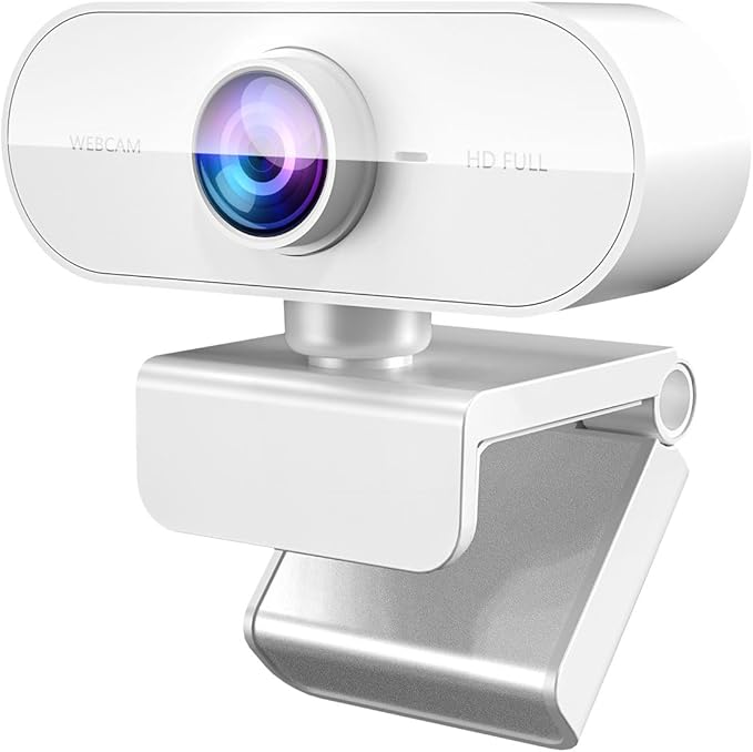 Webcam 1080P HD,Web cam with Microphone, Noise Cancellation, Wide-Angle Lens, Auto Light Correction, Plug & Play USB Webcam for Laptop, Desktop, PC, Mac, Zoom, Skype, Streaming,White