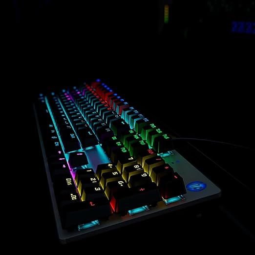 HP GK400F Mechanical Gaming Keyboard, Wired USB 104 Keys, Brown Switch, LED Backlit with 20 Lighting Effects, Full Anti-Ghosting, Ergonomic Design, Durable ABS Keycaps, Gunmetal Black