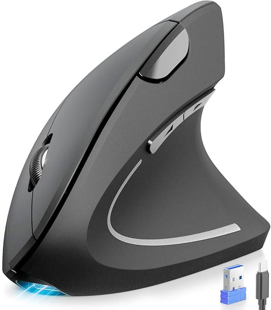 TECKNET Ergonomic Mouse, Rechargeable 2.4G+Bluetooth Vertical Mice 6 DPI Adjustable, Wireless Optical Carpal Tunnel Mouse Right Hand, Multi Device for Laptop, PC, Computer, MacBook, iPad - Grey