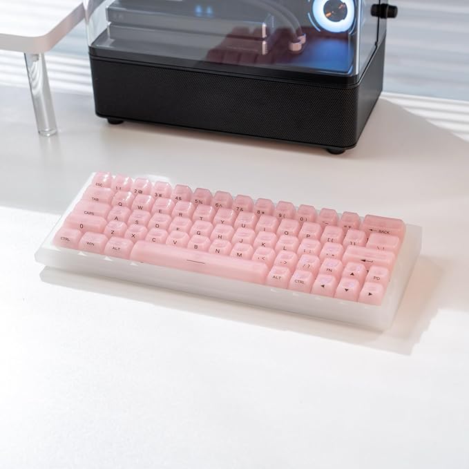 Crystal Transparent Keycaps, Pink PC MDA Profile, 115 Keys Custom Set for Cherry MX Mechanical Gaming Keyboards, RGB Compatible (Pink Side Printed)