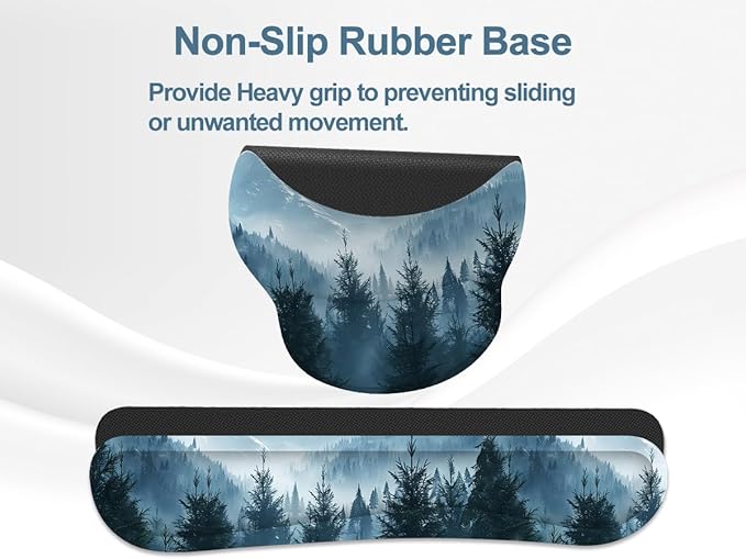 Ergonomic Mouse Pad with Wrist Rest and Keyboard Wrist Rest, Mousepad and Wrist Rest for Computer Keyboard, Pain Relief, Non-Slip Rubber Base, Mouse Pad with Wrist Support for Gaming, Cloud Forest