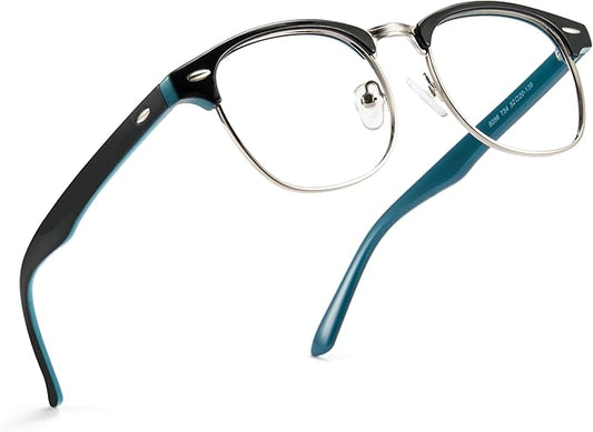 Cyxus Blue Light Glasses Men Women Retro Semi Rimless Browline Blue Light Glasses for Computer Eye Strain Gaming Glasses Anti Harmful Blue Light 8056T54