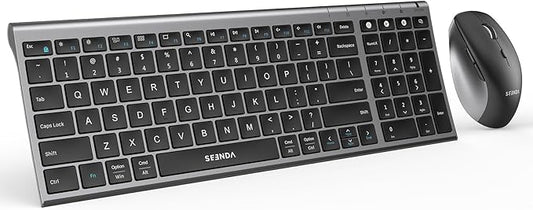 seenda Wireless Bluetooth Keyboard and Mouse Combo, COE401 Rechargeable Slim Keyboard Mouse, 3 Multi-Device Connection, Compact Quiet Set Compatible for Mac/Windows Laptop MacBook iPad, Black Gray