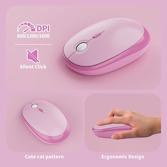 Wireless Keyboard and Mouse Combo, 2.4GHZ Typewriter Retro Full Size Keyboards, Cute Colorful Computer Keyboard and Wireless Mouse for Laptop/Desktop/Windows/PC (Pink Gradient)