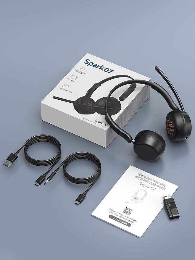 Wireless Headset with Mic for Work, Bluetooth 5.4 Headphones with AI Noise-Canceling Mic for Clear Calls, Wireless Headsets with Mic Mute & USB A/C Dongle for PC, Computer, Laptop, Black