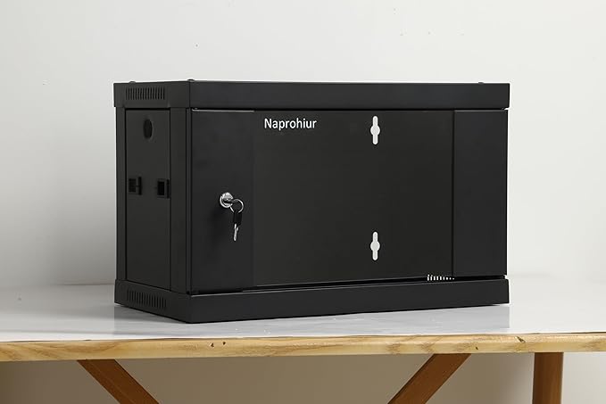 6U Server Cabinet for Home Office, Wall Mount Network Rack Enclosure for 19” IT and A/V Equipment with Lockable Glass Door, Removable Side Panels, Computer Data Networking Equipment