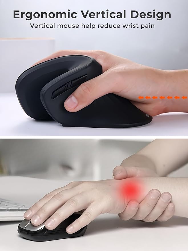 DAREU Ergonomic Vertical Wireless Mouse, 2.4G Optical Vertical Mouse with Ergo Design for Comfort and Reduced Wrist Strain,3 Adjustable DPI Levels with 6 Buttons, Computer Mice for Laptop, Desktop PC