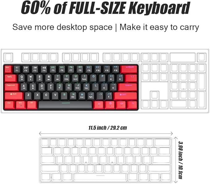 abucow 60% Mechanical Gaming Keyboard Black Switch Wired Compact Keyboard Anti-Ghosting No-Conflict 61 Swappable keycaps Ergonomic Design for Windows/Mac