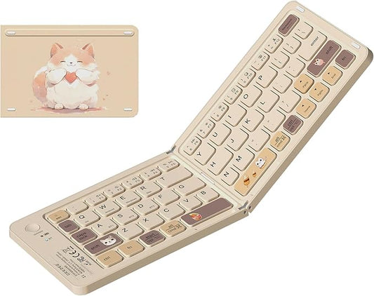 Foldable Bluetooth Keyboard with UV Printing Technology Rechargeable Keyboards,Compact Wireless Travel Keyboards for iPad, Smartphone, Tablet and Laptop - Z1 Milk Tea Colorful