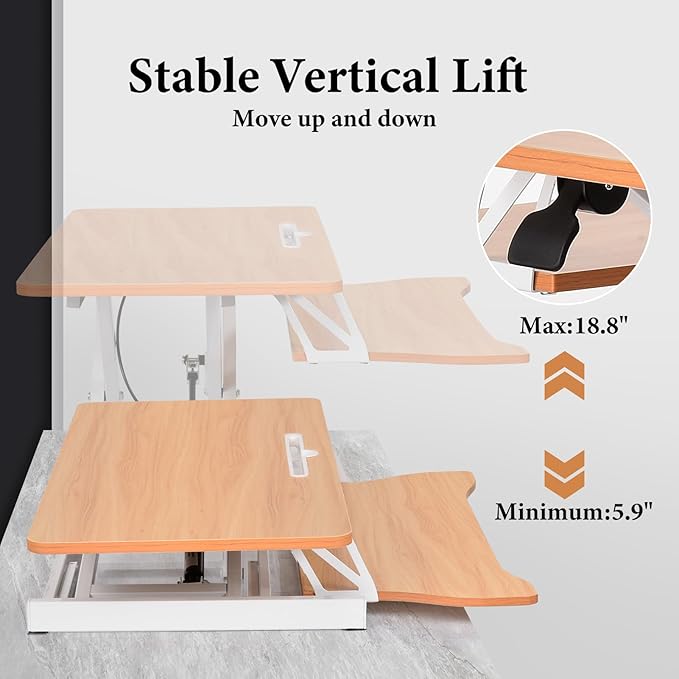 37" Desk Converter, Height Adjustable Stand Up Desk Converter, 2 Monitor Standing, Sit to Stand, Quick Sit to Tabletop, Riser Workstation with Wide Keyboard Tray