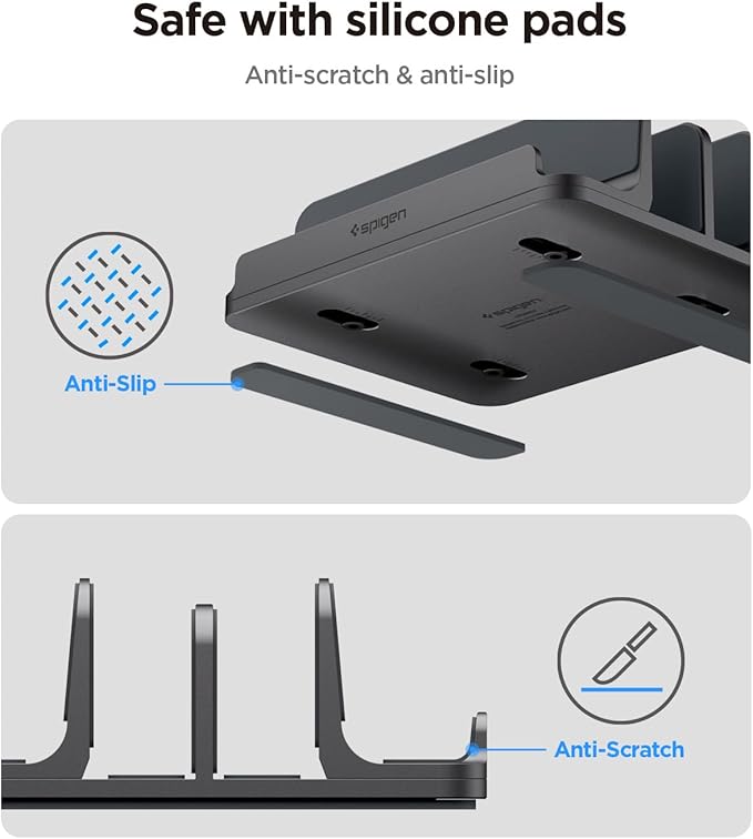 Spigen Vertical Laptop Stand Holder for Desk with Adjustable Dock, 4 Slots Total Fits All MacBook 11"-16"/HP/Dell/Surface/Samsung/LG/Chrome Book LD208S4 - Space Gray