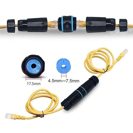IP68 Waterproof RJ45 Coupler, Shielded Pure Copper Waterproof Ethernet Coupler, IP68 Waterproof Ethernet Outdoor LAN Cable Connector for Cat5, Cat5e/Cat6/Cat7/Cat8 Ethernet Cable (Black 2 Pack Female)