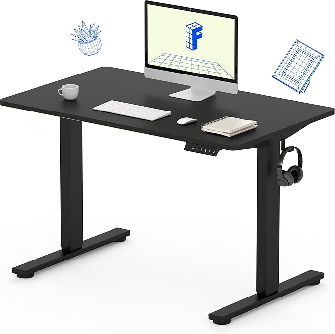 FLEXISPOT Standing Desk, 48" x 24" One-Piece Desktop, Height Adjustable Computer Desk for Home Office, White Frame & Black Top (One Package)