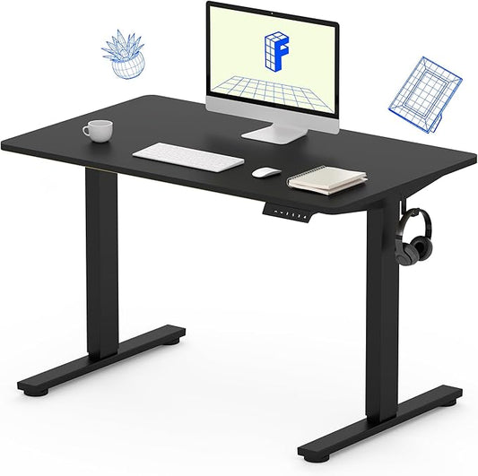 FLEXISPOT Electric Standing Desk, 40" x 24" One-Piece Desktop, Height Adjustable Computer Desk for Home Office, Black Frame & Black Top (One Package)