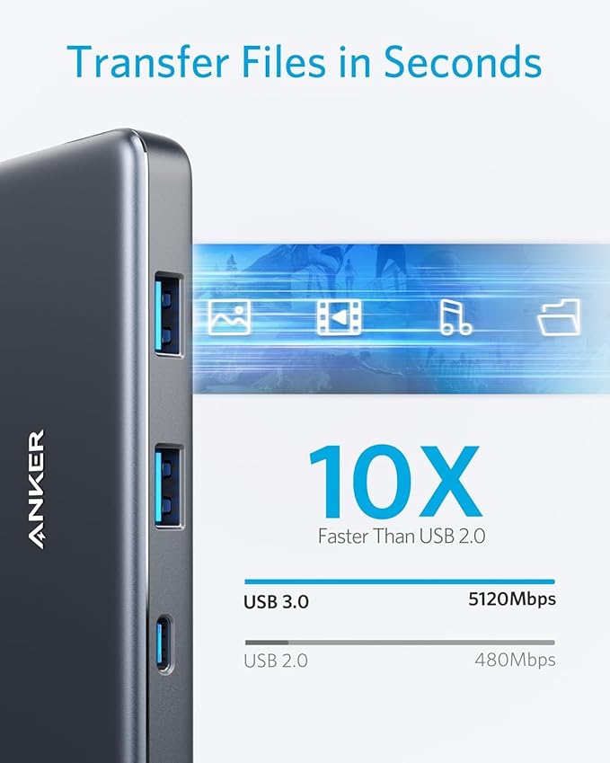 Anker USB C Hub 7-in-1 (10 Pack), with 4K HDMI, 85W Power Delivery, USB-C and 2 USB-A 5Gbps Data Ports, microSD and SD Card Reader, for MacBook Air, MacBook Pro, XPS, and More