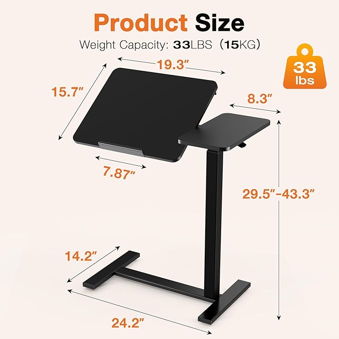 Sweetcrispy Small Standing Desk Rolling Table Adjustable Height, Laptop Mobile Stand with Wheels, Portable Computer Workstation with Tiltable Desktop for Teacher Classroom Home Office, Black