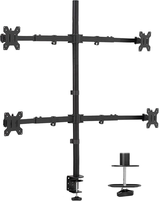 VIVO Premium Quad Ultra Wide LCD LED 27 to 38 inch Monitor Desk Mount, Heavy Duty C-clamp, Extra Tall Pole, Adjustable Telescoping Arms, Flush Wall Setup, Fits 4 Screens, Black, STAND-TS38C-4