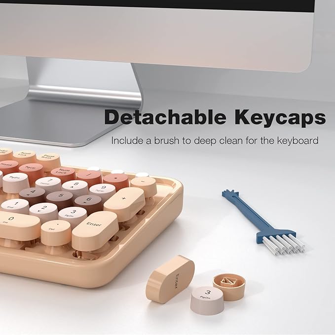 Wireless Keyboard and Mouse Combo, 104 Keys Full-Sized 2.4 GHz Round Keycap Colorful Keyboards, USB Receiver Plug and Play, for Windows, PC, Laptop, Desktop (Milk Tea)