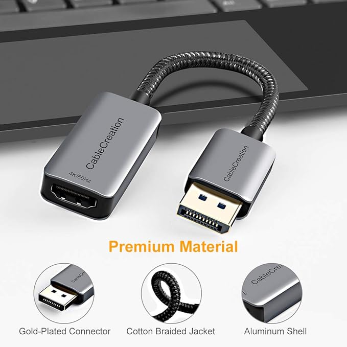 CableCreation Active DP to HDMI Adapter HDR 4K@60Hz 2K@144Hz 1080P@144Hz, Braided DisplayPort 1.4 to HDMI 4K Converter (Male to Female), Support Eyefinity Multi-Display, Aluminum