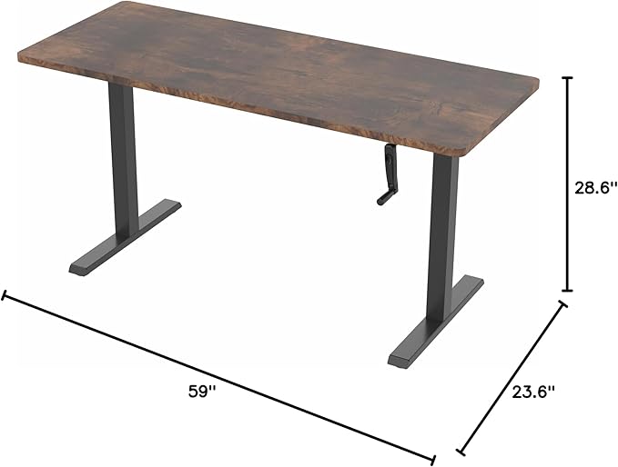 VIVO Manual Height Adjustable 60 x 24 inch Stand Up Desk, Rustic Vintage Brown Solid One-Piece Table Top, Black Frame, Standing Workstation with Foldable Handle, DESK-KIT-MB6N