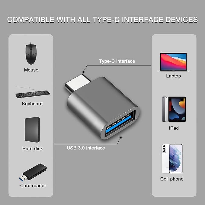 USB C to USB Adapter, Type C Thunderbolt 4 OTG Converter, USB C Male to USB 3.0 Female Adapter (3-Pack) for Apple MacBook Pro, Mac Book, iPad, Samsung Galaxy S20-S23 and More (Black/Grey/Silver)