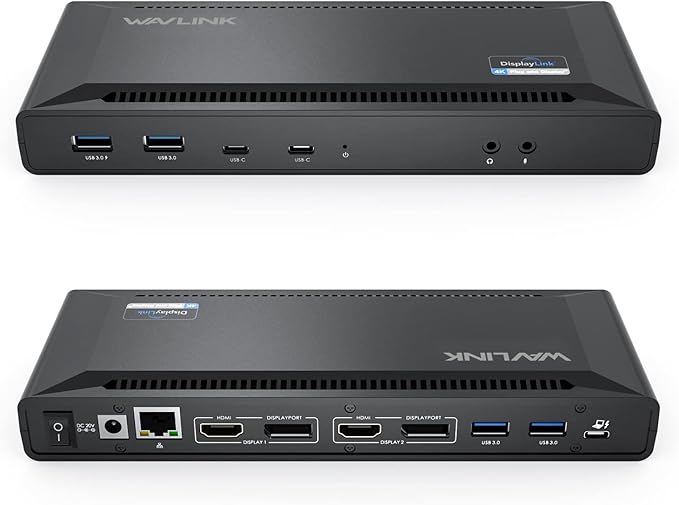 WAVLINK Laptop Docking Station Dual 4K@60Hz(2 HDMI+2DP), Displaylink Dock with100W PD Charging Compatible with Thunderbolt 4/3, USB-C/A - M1-M4 Mac, Windows, 10Gbps USB C, LAN - Driver Required