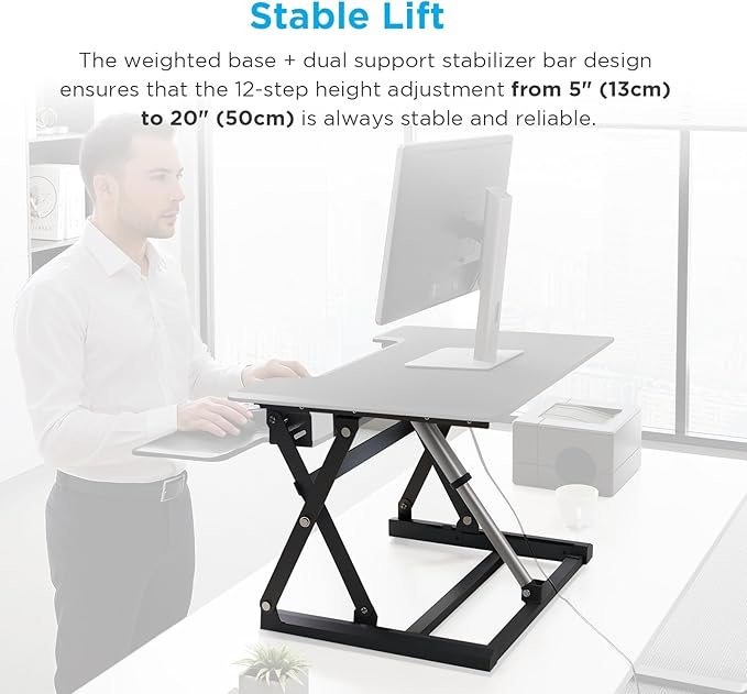 29" Electric Standing Desk Converter, Dyropcurv Series Height Adjustable Computer Desk Ergonomic Home Office Desk for Adults, Sit to Stand Desk with Quiet Motor, Dark Gray