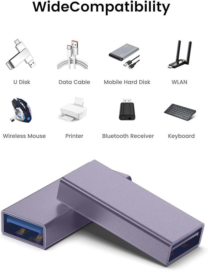 4Pack USB Female to Female Adapter for Connecting Two USB Male Ends Devices,Usba Extension Connector Compatible with MacBook Pro/Air, IPad Pro Google Pixel,Apple Etc.（Purple）