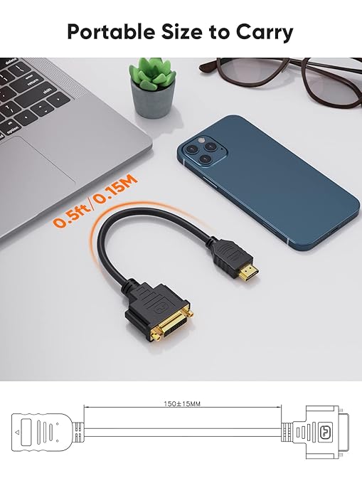CableCreation HDMI to DVI Cable, 2-Way Male to Female Adapter, 1080P Converter, 3D, Compatible with HDTV, PS3, PS4, DVD, Nintendo Switch, 15cm