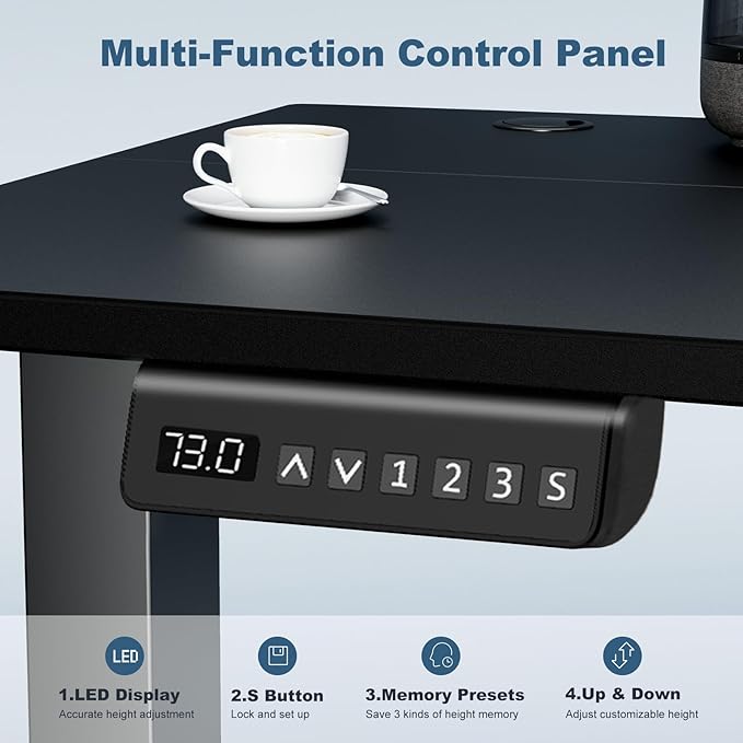 DUMOS 55 Inch Electric Standing Desk Height Adjustable, Sit to Stand Computer Workstations Large Work PC Table Home Office Writing Gaming Desks with Memory Presets for Walking Pad, Bedroom, Black