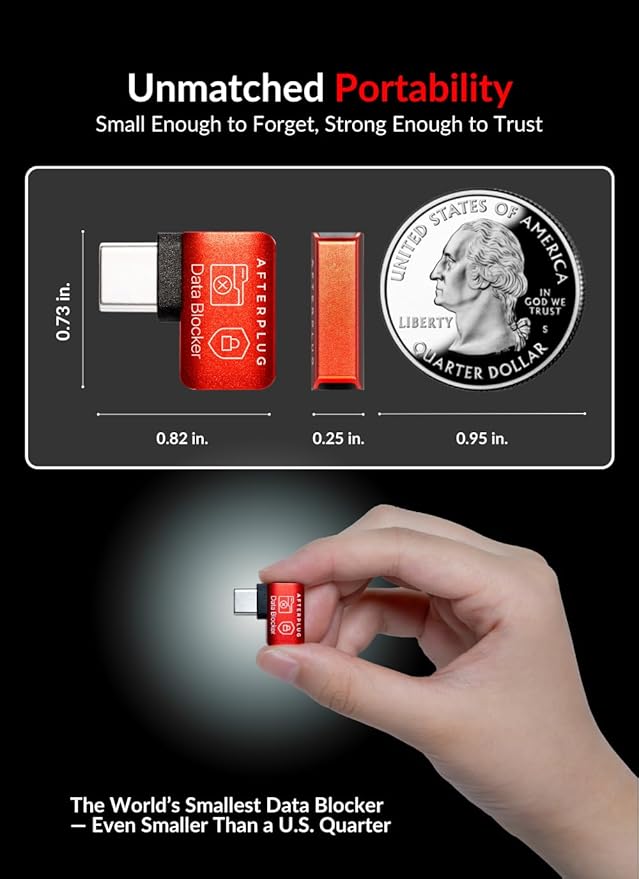 USB-C to USB-C Data Blocker, Anti Juice Jacking, for Charge-Only, Supports up to 240W PD Charging (2-Pack), Red