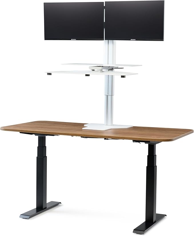 Perfect POSTURE Sit2Stand Standing Desk Converter with Dual Monitor Mount – 18” Height Adjustable Sit-Stand Workstation – White