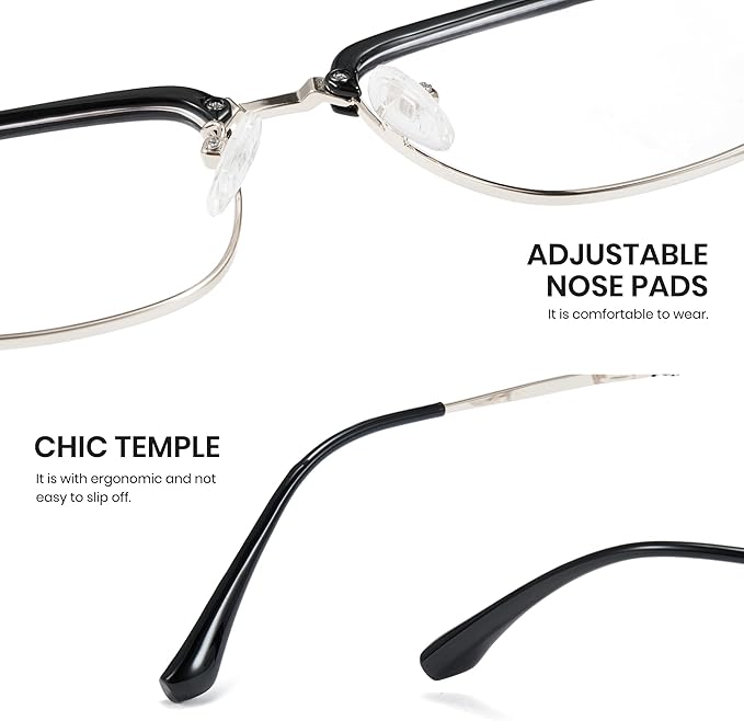 Cyxus Retro Blue Light Glasses Men - Square TR90 Metal Blowline Frame Stylish Trendy for Computer Daily Work 8252