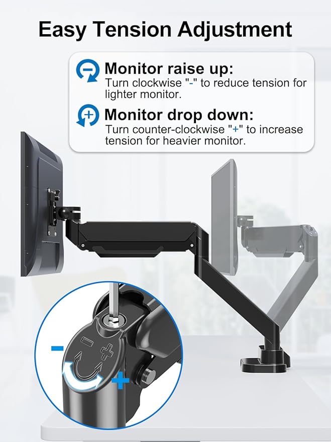 Dual Monitor Mount Fits Max 39" Computer Screen, Hold 4.4-33 lbs Each Ultrawide Desk Mount, Adjustable Gas Spring Double Monitor Arm, Monitor Stand for 2 Monitors with USB, VESA