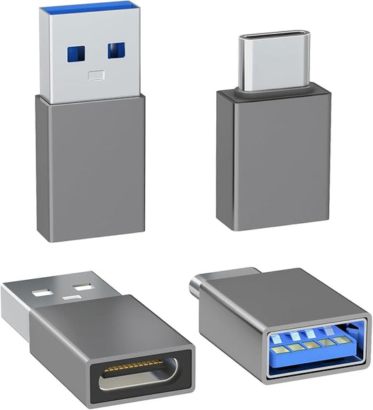 4-Pack USB C to USB Adapters, with 2 Type C Female to A Male Converters & 2 USB C Male to USB Female Connectors, Compatible with Apple Watch, iPhone 15 Pro Max 14 13 12, AirPods, Ultra 8 9 - Gray