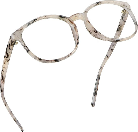 LifeArt Round Blue Light Blocking Glasses, Computer Glasses, Gaming Glasses, TV Glasses for Women Men (Marble, 2.50 Magnification)