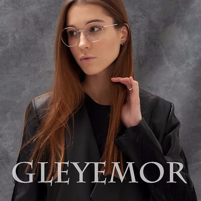 Gleyemor Blue Light Glasses for Women Men Vintage Octagonal Metal Gold Frame Computer Glasses