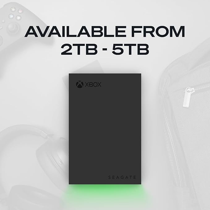 Seagate Game Drive for Xbox 5 TB External Hard Drive Portable HDD - USB 3.2 Gen 1, Black with Built-in Green LED bar, Xbox Certified, 3 Year Rescue Services(STKX5000403)
