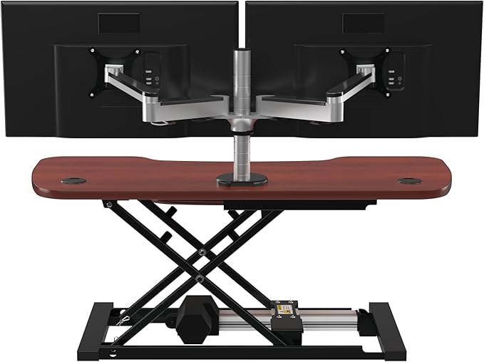 VERSADESK® PowerPro™ Elite 48” x 24” Standing Desk Converter | 48 Inch Electric Height Adjustable Sit to Stand Desk Riser w/Keyboard Tray & USB Hub - Ergonomic Workstation for Home & Office, Cherry
