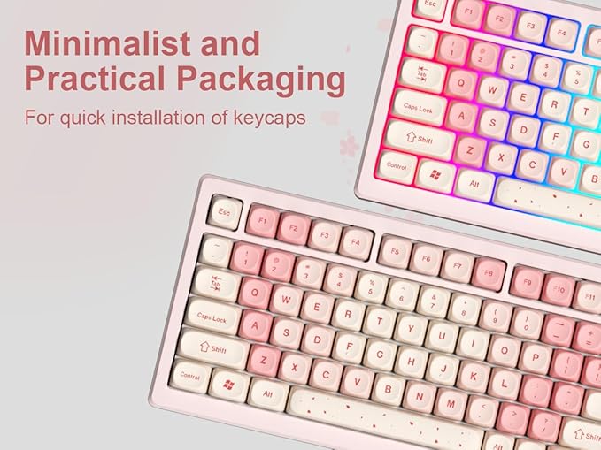 dagaladoo Cute PBT Keycaps Set,Pink Cherry Blossom,MOA Profile keycaps 60 75 100 Percent,Dye-Sub 133-key Custom Keyboard Keycap for TKL US Layout Mechanical Keyboard(only keycaps)