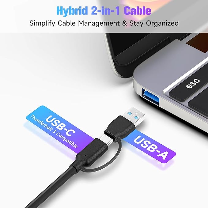 RSHTECH 7-Port Powered USB 3.2/USB C Hub with 10Gbps USB-A 3.2, 2 USB-C 3.2, 4 USB 3.0 Ports, Individual Touch Switches, 3.3ft Cable and 5V Power Adapter, USB Hub Splitter for Laptop/PC, RSH-ST07C