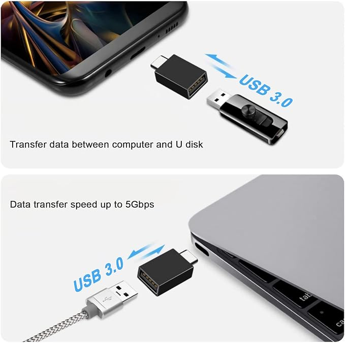 USB C to USB Adapter USB C Male to USB3.0 Female OTG Adapter Compatible with MacBook Air 2020/MacBook 12 inch/iPad Pro 2020 and More, Black(Pack of 2)