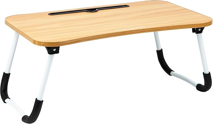 Mind Reader Lap Desk Laptop Stand with Folding Legs, Portable Bed Tray Table for Laptop, Breakfast, Reading, Crafts, MDF, Beige