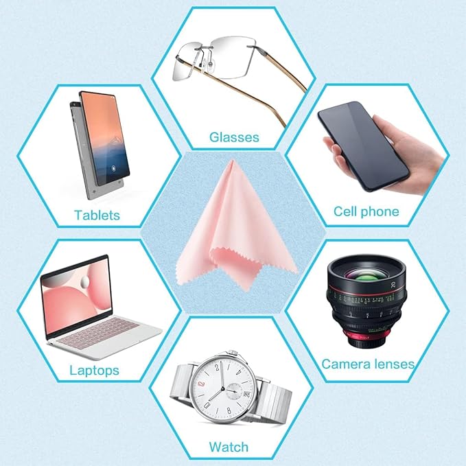 Eyeglass Cleaning Cloth Glasses Cleaner 12Pack Microfiber Lens Cleaner Eyewear Sunglass Wipes for Glass Jewelry Screen Camera Lint Free Thick 5x6 Inch (Pink, 5x6)
