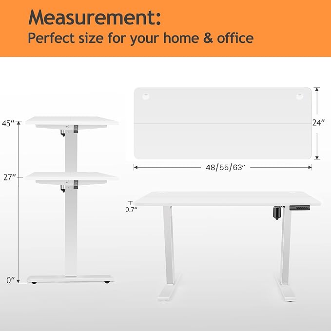 Electric Adjustable Standing Desk with Wheels, 63'' x 24''Sit Stand Table with Dual Crossbeam Structure and Mouse Pad, 27''-46'' Lifting Range Stand up Desk(White)