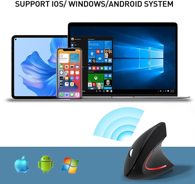Wireless Ergonomic Mouse, 2.4G Wireless Vertical Ergo Mouse, 800/1200/1600 Adjustable DPI,6 Buttons Ergonomic Mouse for Laptop/MacBook/PC/Desktop-Black