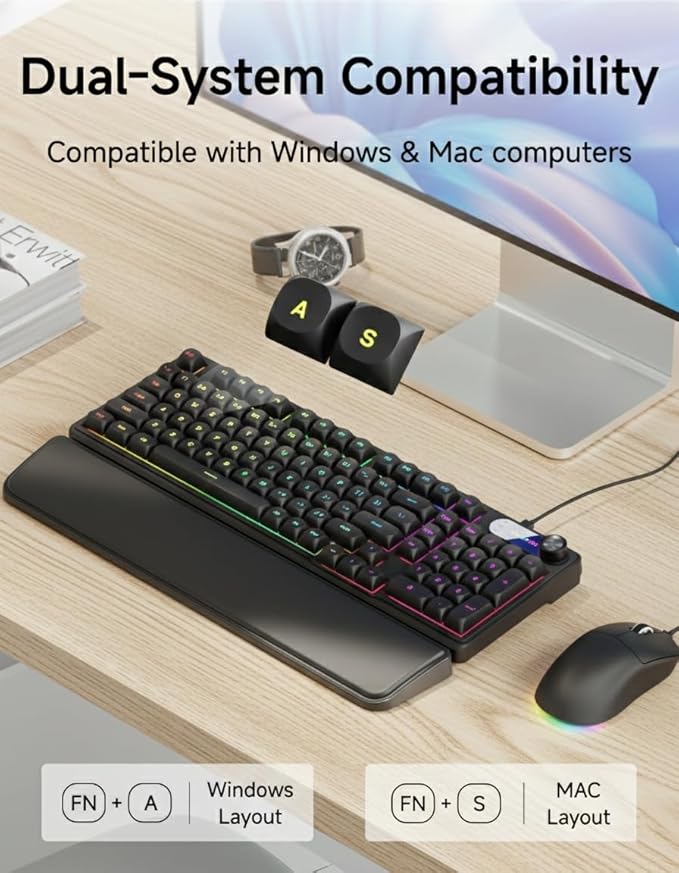 C98 Wired Keyboard and Mouse Combo, Wired Ergonomic Computer Keyboards with Wrist Palm, Double-Shot Keycaps, Silent RGB Backlight Quiet Keyboard for Windows/MAC/PC - Black