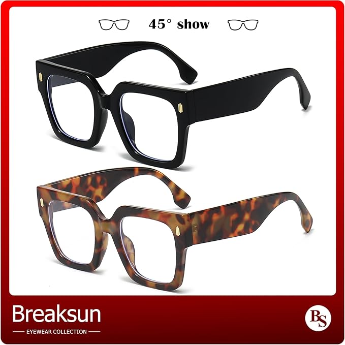 Fashion Oversized Blue Light Blocking Glasses for Women Men Trendy Big Square Frame Computer Eyeglasses