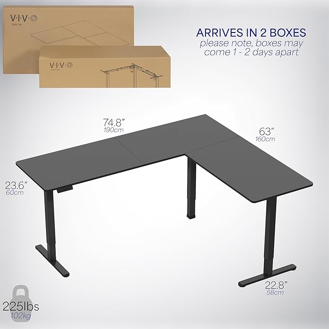 VIVO Corner Standing Desk, 75 x 63 inch Reversible L-Shaped Workstation, Electric Height Adjustment, Home, Office, and Reception Rooms, Black Table Top Black Frame, DESK-E3CTB-75